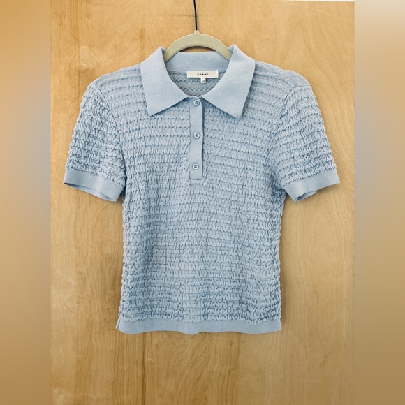 Frame Denim Sky Blue Textured Polo Tee - Picture 10 of 16